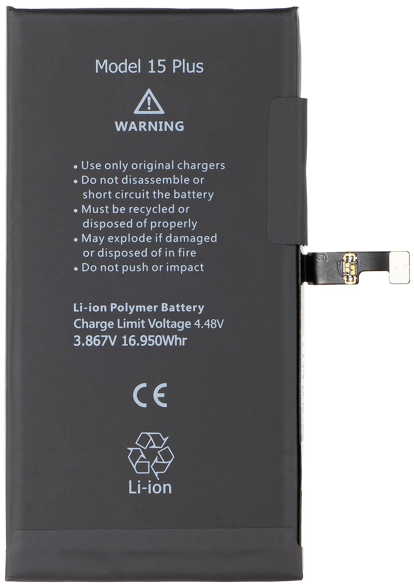 Apple iPhone 15 Plus Battery, with Flex BMS Band integration (no soldering contacts required)