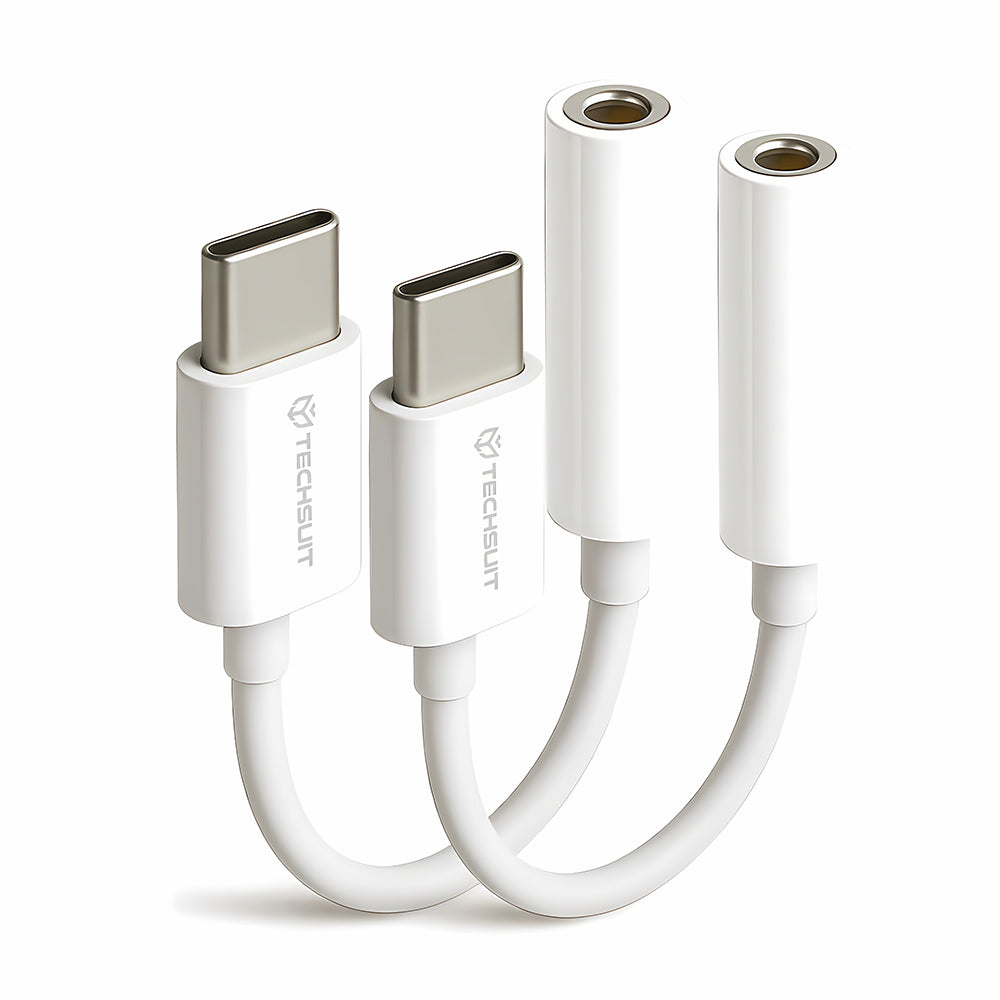 USB-C to 3.5mm Audio Adapter Techsuit AC18 MusicBox, White, Set of 2 Pieces