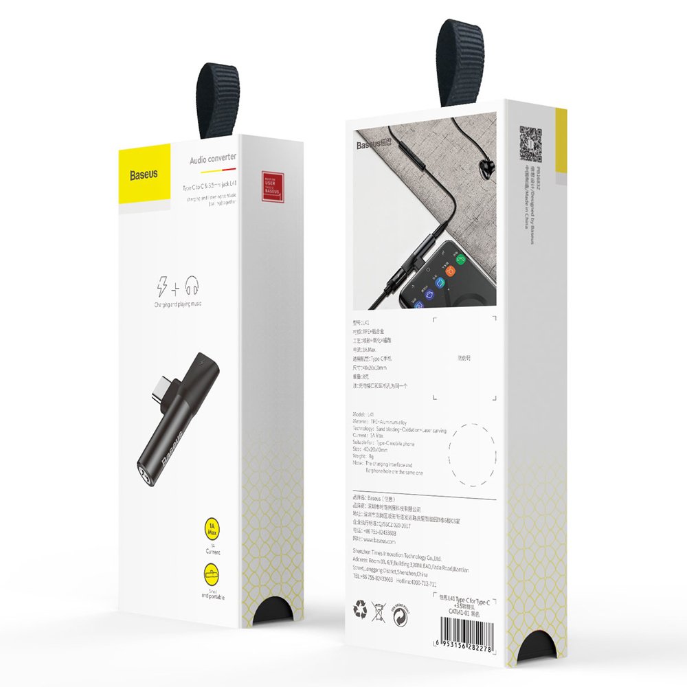 USB-C to USB-C / 3.5mm Baseus L41 Audio Adapter, Black CATL41-01
