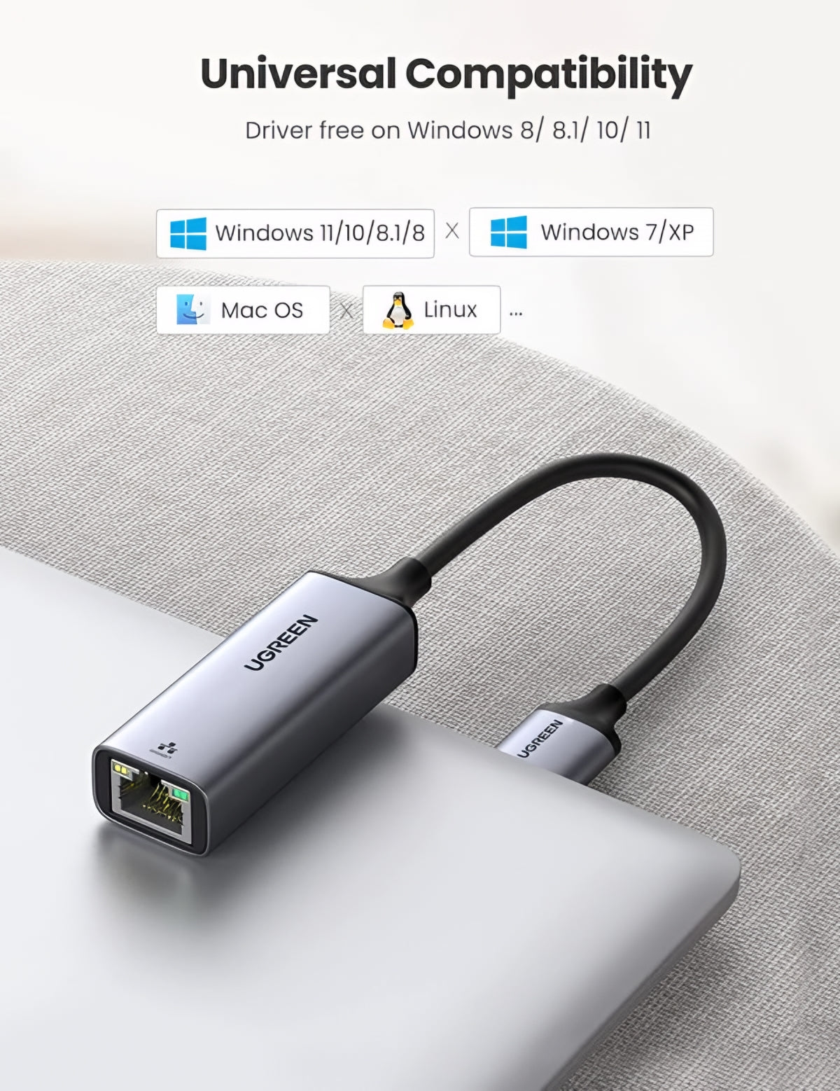 UGREEN CM209 Network Card, RJ45, USB, Gray