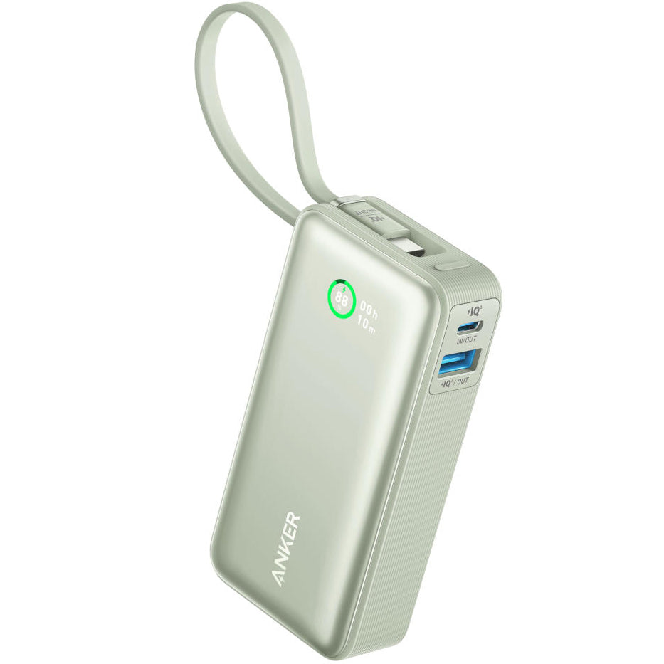 Anker Nano External Battery, 10000mAh, 30W, QC + PD, 1 x USB-A - 2 x USB-C, Green A1259G61