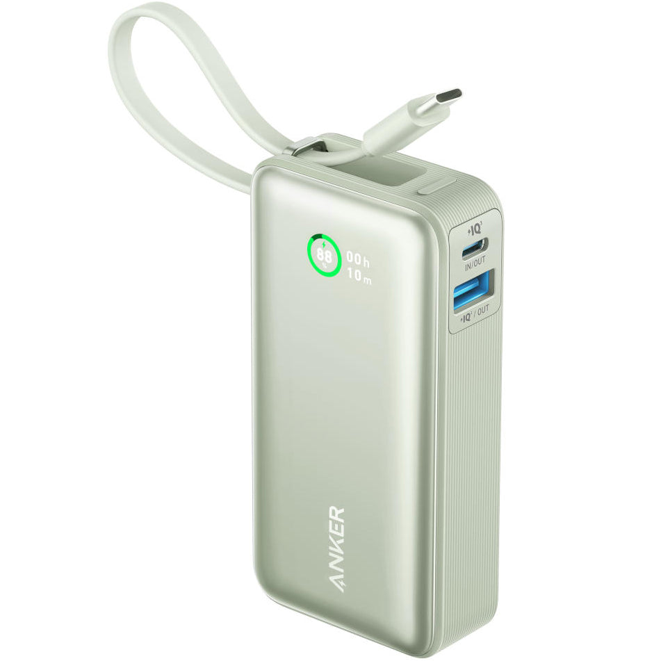 Anker Nano External Battery, 10000mAh, 30W, QC + PD, 1 x USB-A - 2 x USB-C, Green A1259G61