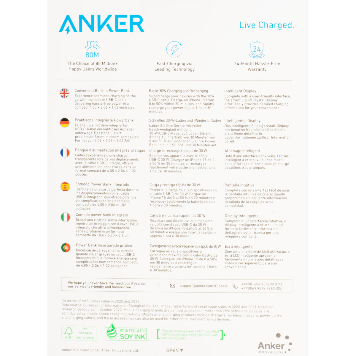 Anker Nano External Battery, 10000mAh, 30W, QC + PD, 1 x USB-A - 2 x USB-C, Green A1259G61