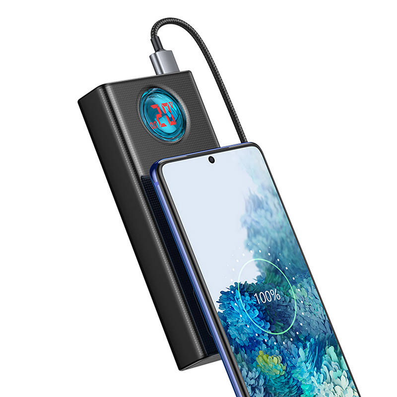 Baseus Amblight External Battery Digital Display, 30000mAh, 65W, QC + PD, 1 x USB-C - 4 x USB-A, Black PPLG000101