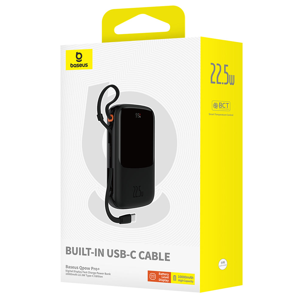 Baseus Qpow Pro+ External Battery, 10000mAh, 22.5W, QC + PD, 1 x USB-A - 2 x USB-C, Black P10067101113-00