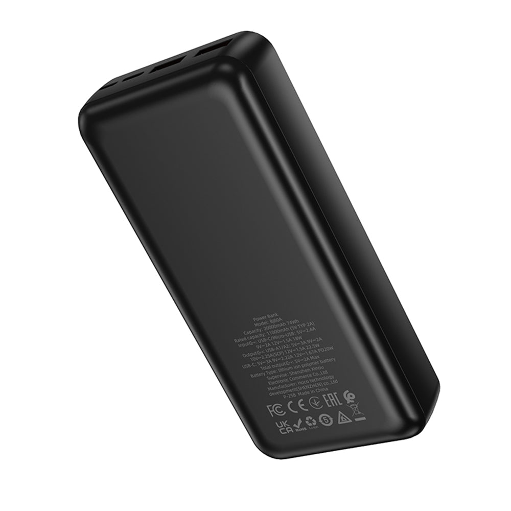 Borofone BJ80A Clever External Battery, 20000mAh, 22.5W, QC + PD, 1 x USB-C - 2 x USB-A, Black