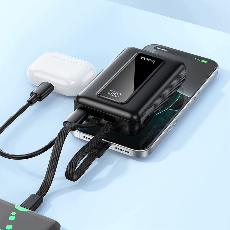 HOCO J162 External Battery, 10000mAh, 22.5W, QC + PD, 1 x Lightning - 1 x USB-A - 2 x USB-C, Black