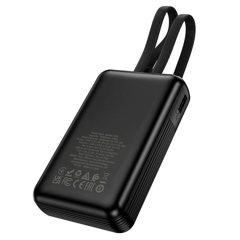 HOCO J162 External Battery, 10000mAh, 22.5W, QC + PD, 1 x Lightning - 1 x USB-A - 2 x USB-C, Black