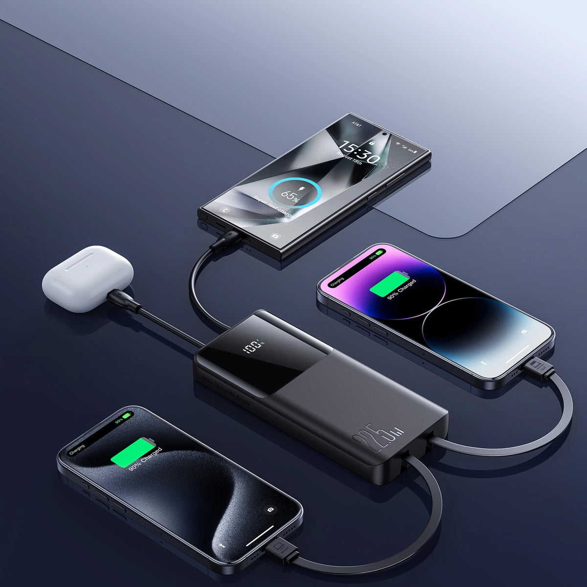 Joyroom JR-PBF19 External Battery, 10000mAh, 22.5W, QC + PD, 1 x Lightning - 1 x USB-A - 2 x USB-C, Black