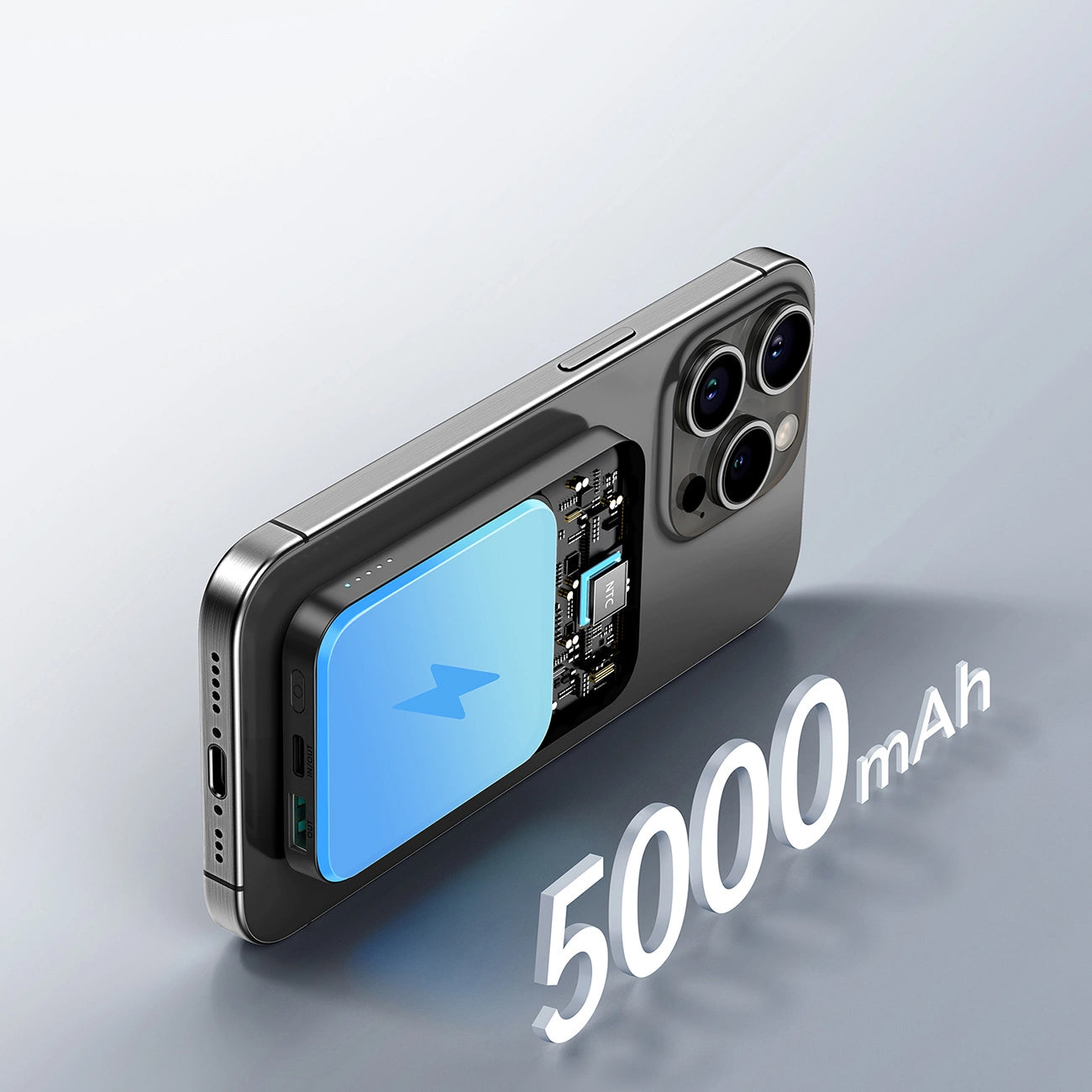 Joyroom JR-W020 Mini Wireless External Battery, 5000mAh, 20W, QC + PD + FQI, 1 x QI - 1 x USB-A - 1 x USB-C, Black