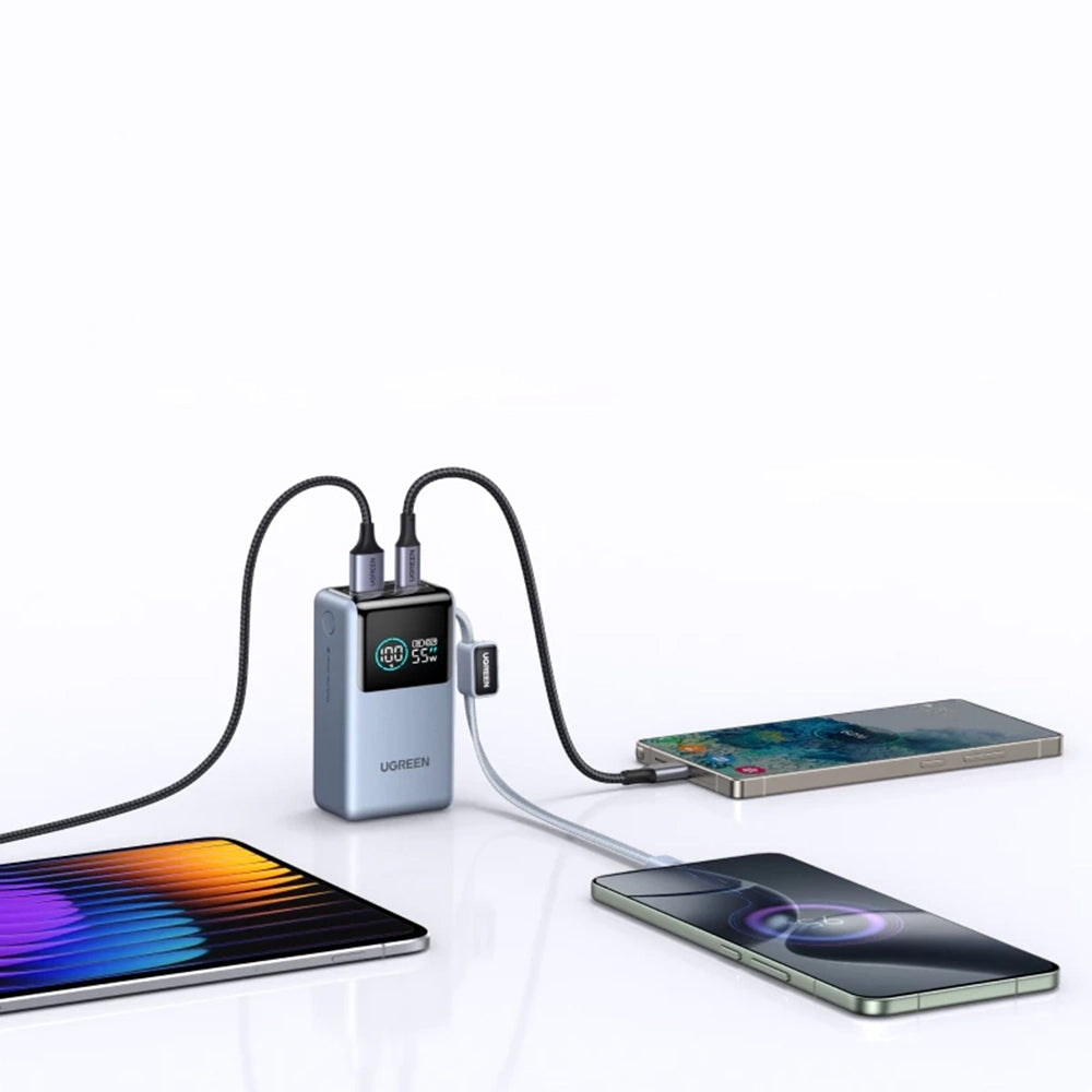 UGREEN Nexode Pro PB727 External Battery (75701B), 10000mAh, 55W, QC + PD, 1 x USB-A - 2 x USB-C, Slate Gray