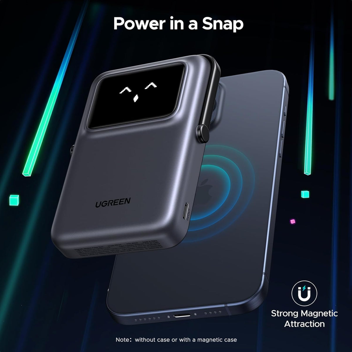 UGREEN PB572 Uno Wireless External Battery, 10000mAh, 20W, PD + FQI, 1 x QI - 1 x USB-C, Gray
