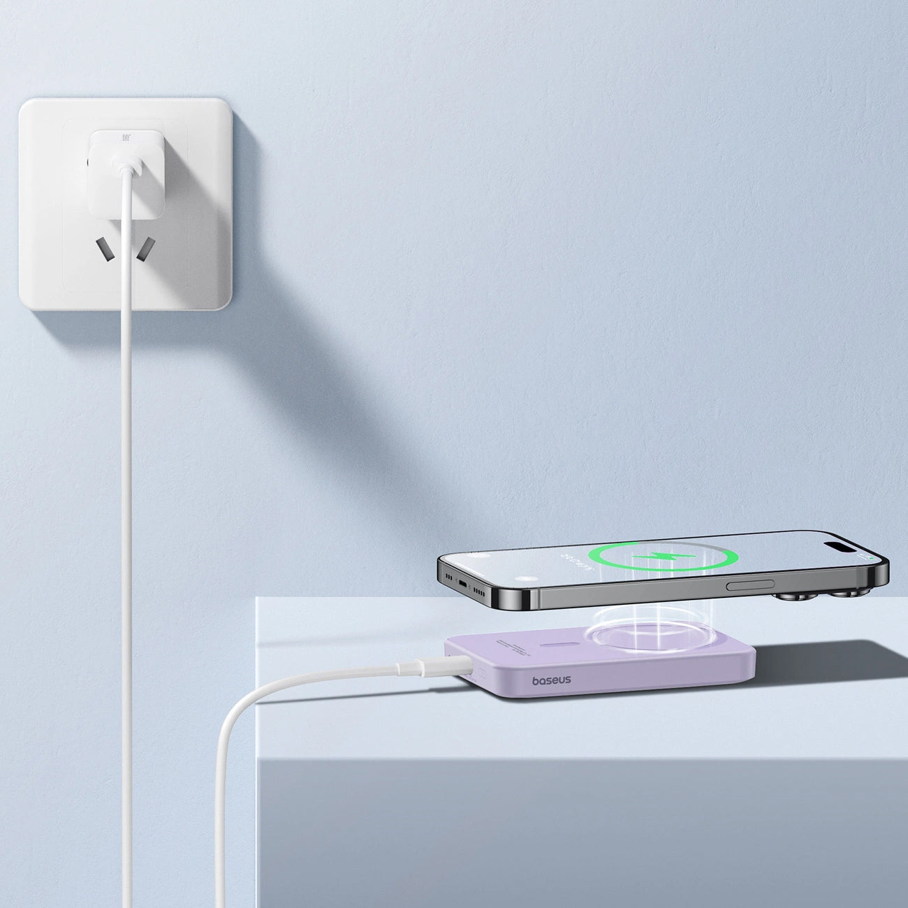 Baseus Magnetic Mini Wireless External Battery, 5000mAh, 20W, PD + FQI, 1 x QI - 1 x USB-C, Purple P10022107513