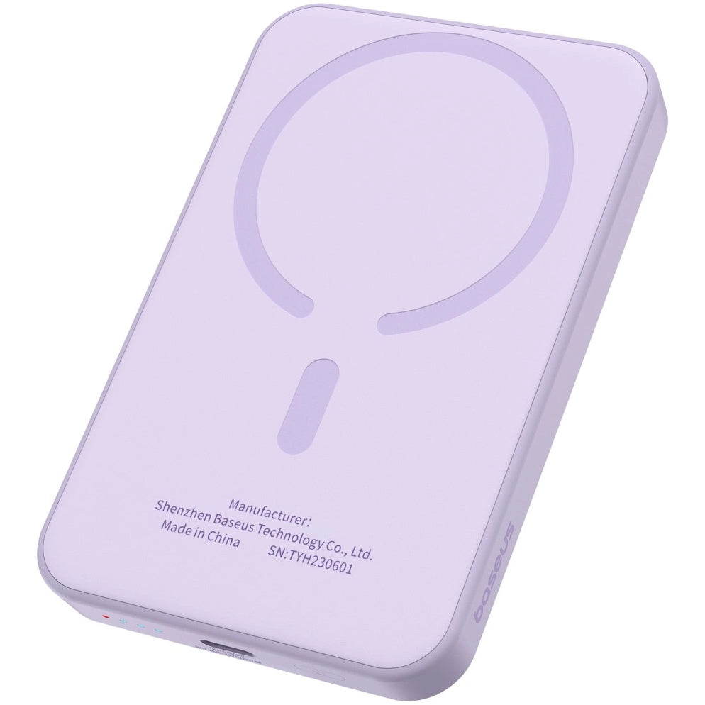 Baseus Magnetic Mini Wireless External Battery, 5000mAh, 20W, PD + FQI, 1 x QI - 1 x USB-C, Purple P10022107513