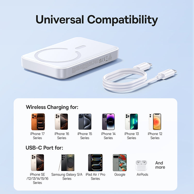 Baseus EnerFill FM11 Wireless External Battery, 10000mAh, 30W, PD + FQI, 1 x QI - 1 x USB-C, White