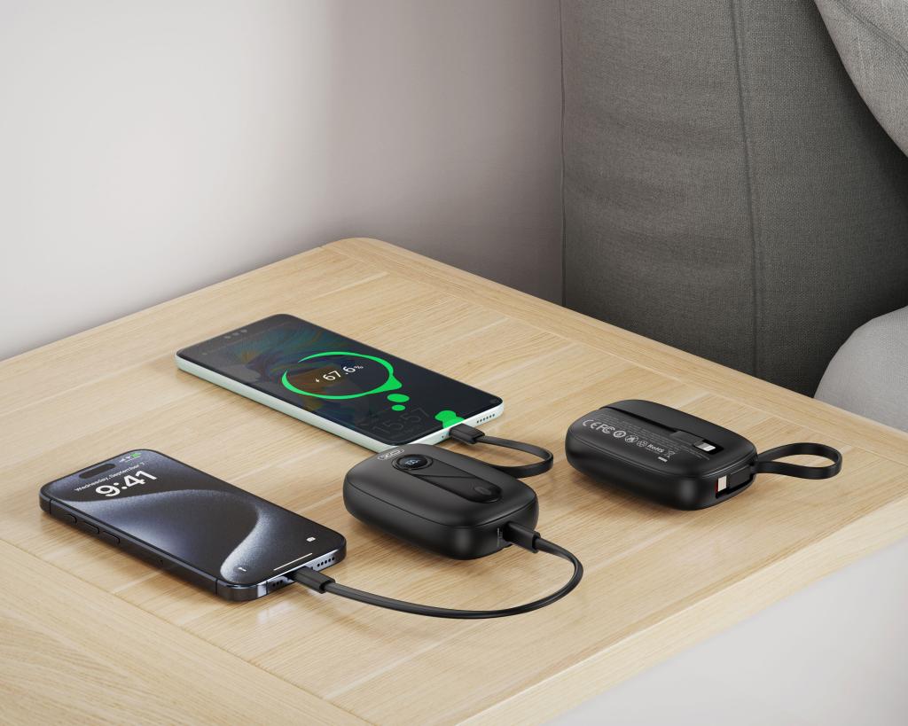 XO Design PR246 External Battery, 10000mAh, 22.5W, PD, 1 x Lightning - 2 x USB-C, Black