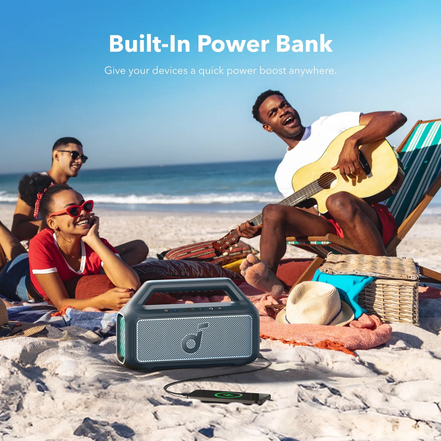 Anker SoundCore Boom 2 Portable Bluetooth Speaker, 80W, TWS, RGB, Waterproof, Blue A3138031