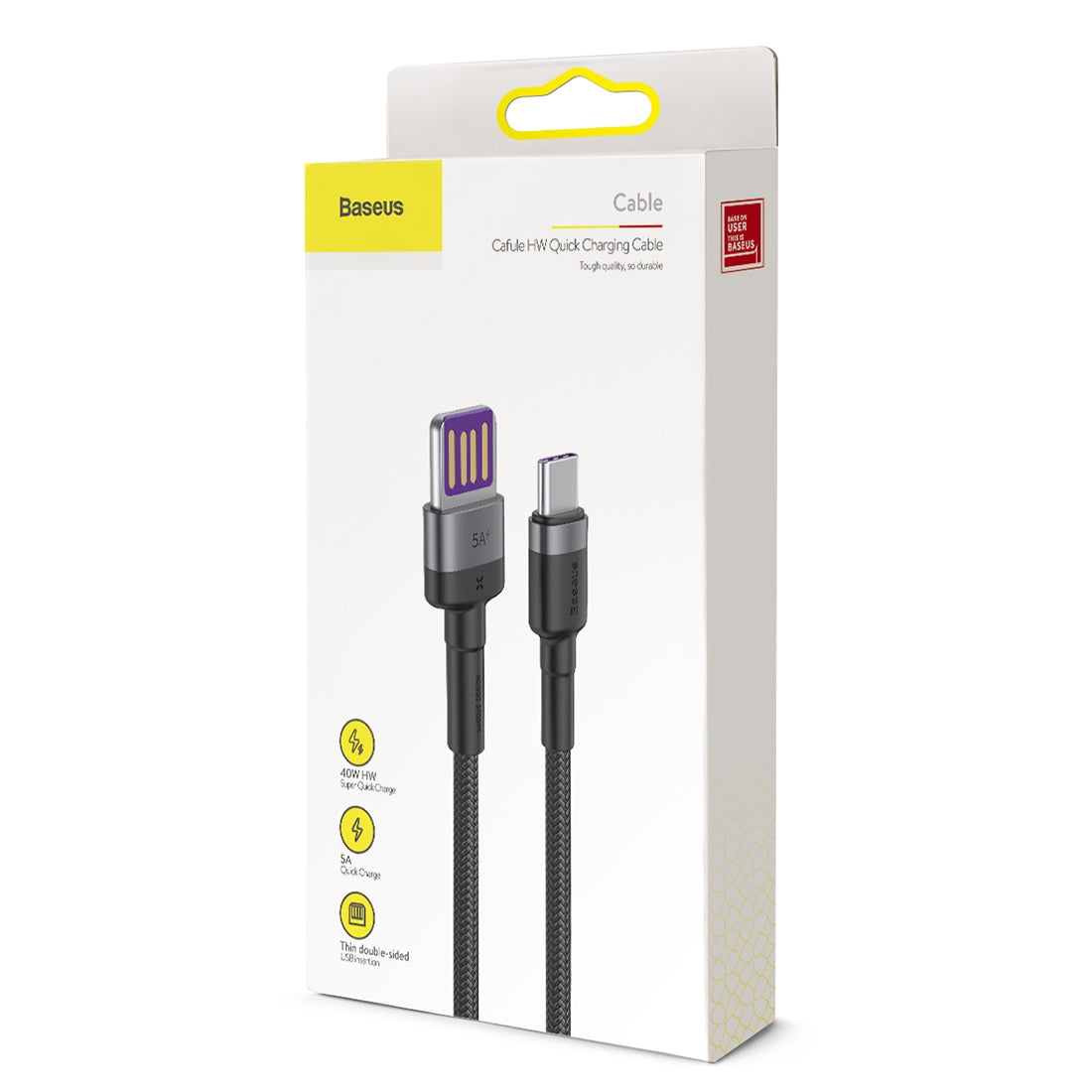 USB-A to USB-C Data and Charging Cable Baseus Cafule Special Edition, 40W, 1m, Gray CATKLF-PG1