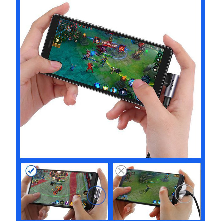 UGREEN US284 Angled USB-A to USB-C Data and Charging Cable, 18W, 1m, Gray