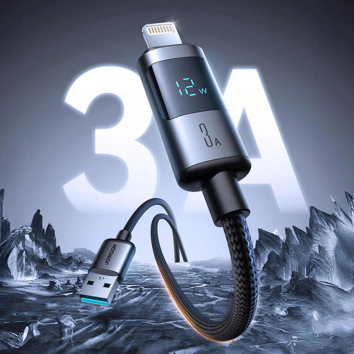 USB-A to Lightning Data and Charging Cable Joyroom S-A16 Pro Prism Display, 12W, 1.2m, Black