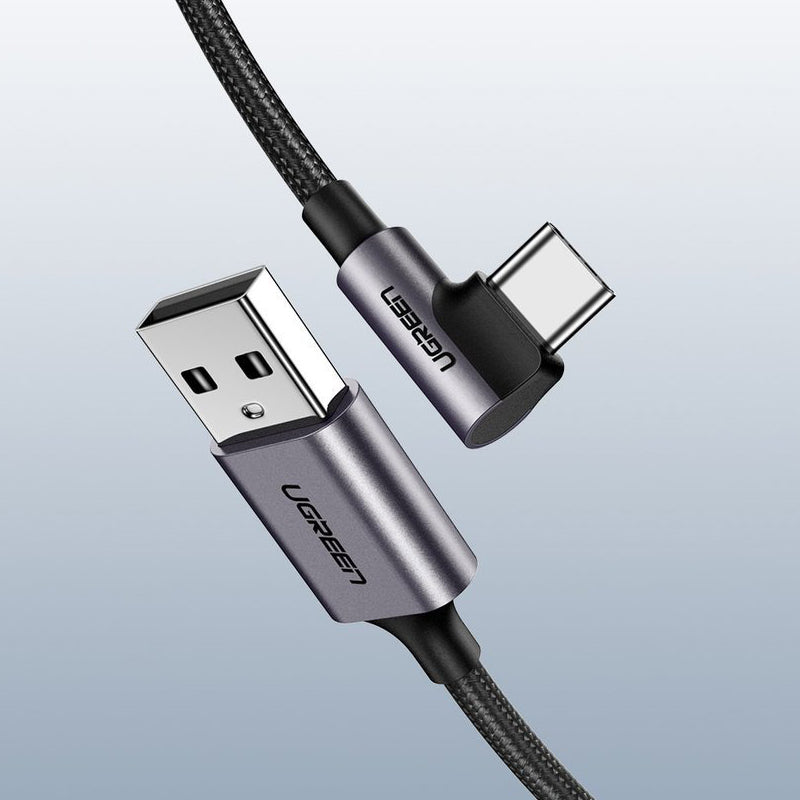 UGREEN US284 Angled USB-A to USB-C Data and Charging Cable, 18W, 1m, Gray