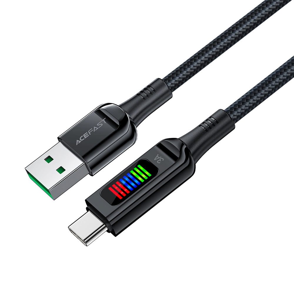 USB-A to USB-C Data and Charging Cable Acefast C7-04, 18W, 1.2m, Black