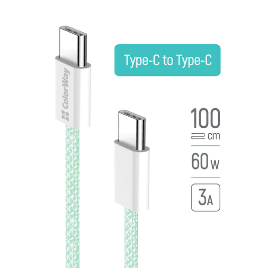 USB-C Data and Charging Cable - USB-C ColorWay CW-CBPDCC061, 60W, 1m, Green