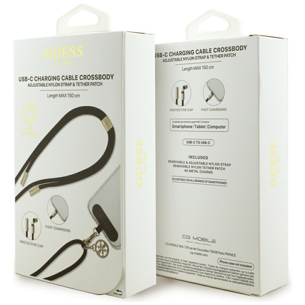 USB-C to USB-C Data and Charging Cable Guess CBDY 4G Charm, 100W, 1.5m, Black