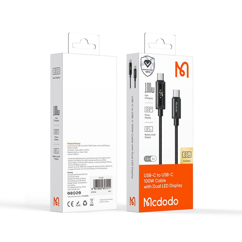USB-C Data and Charging Cable - USB-C McDodo CA-8000 Display, 100W, 1.2m, Black