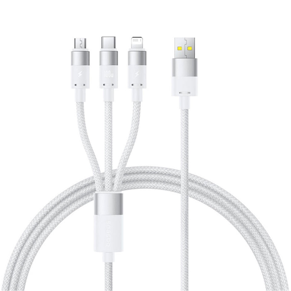 USB-A to Lightning / microUSB / USB-C Baseus StarSpeed 3in1 Charging Cable, 100W, 1.5m, White P10319900211-00