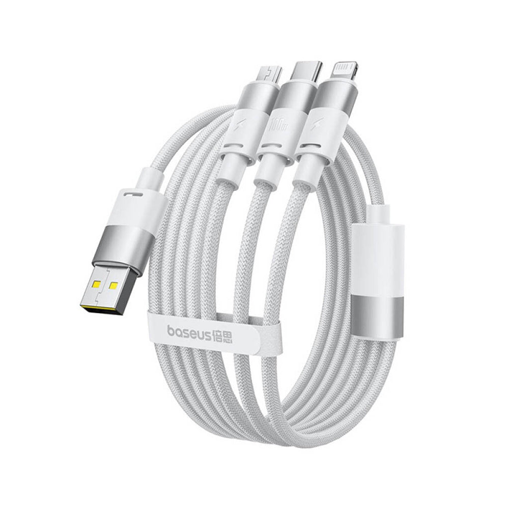 USB-A to Lightning / microUSB / USB-C Baseus StarSpeed 3in1 Charging Cable, 100W, 1.5m, White P10319900211-00