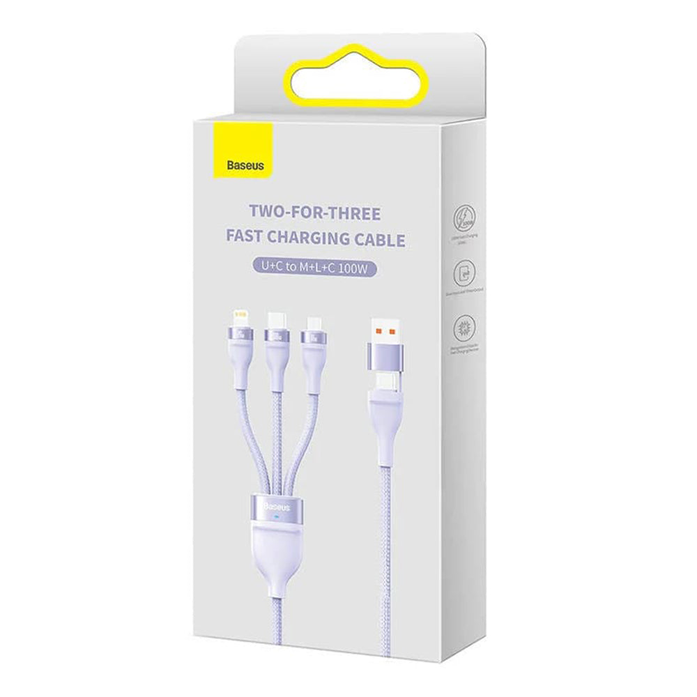 USB-A / USB-C - Lightning / microUSB / USB-C Baseus Flash Series II 3in1 Charging Cable, 100W, 1.2m, Purple CASS030105
