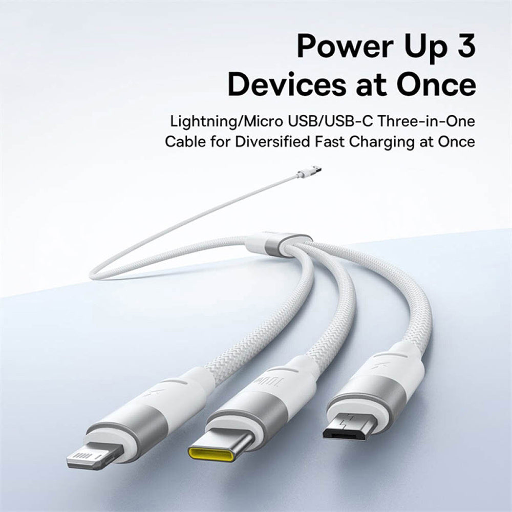 USB-A to Lightning / microUSB / USB-C Baseus StarSpeed 3in1 Charging Cable, 100W, 1.5m, White P10319900211-00