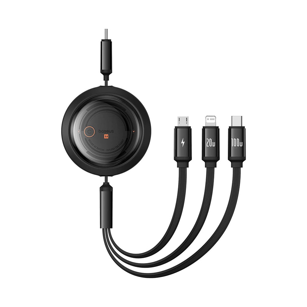 USB-C Charging Cable - Lightning / microUSB / USB-C Baseus Free2Draw Retractable, 100W, 1.1m, Black P10368700111-04