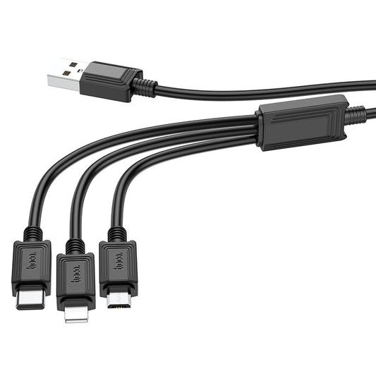 USB-A Charging Cable - Lightning / microUSB / USB-C HOCO X74 3in1, 18W, 1m, Black