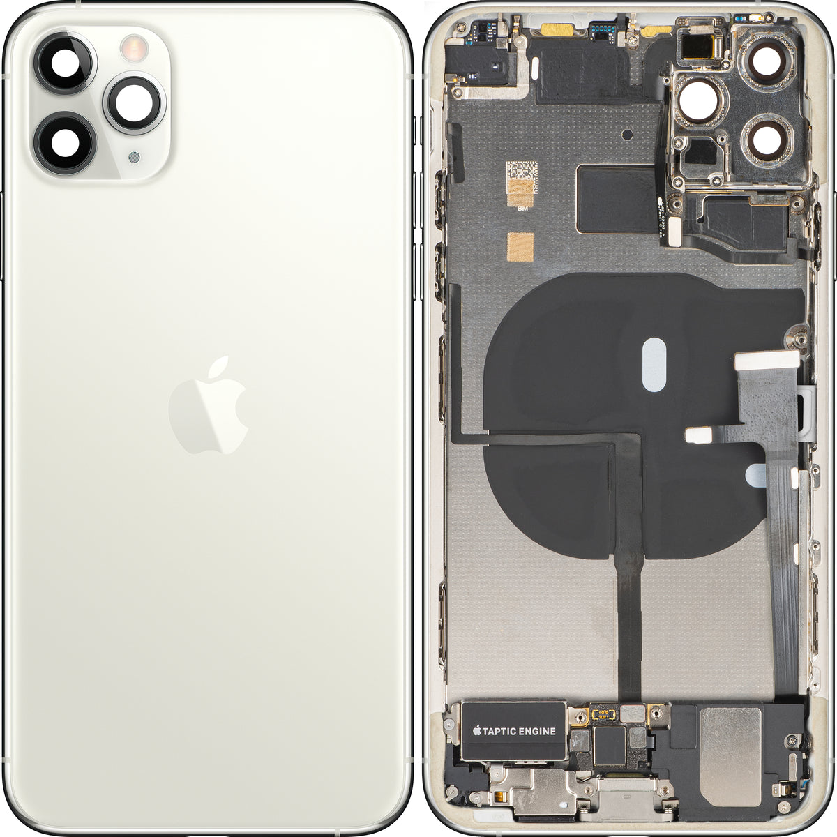 Apple iPhone 11 Pro Max Battery Cover, With Middle Case, Full Parts, Silver (Matte Silver), Premium Swap