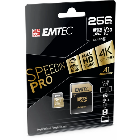 Emtec Speedin Pro Android A1 microSDXC Memory Card, 256Gb, Class 10 / UHS-1 U3, With Adapter ECMSDM256GXC10SP