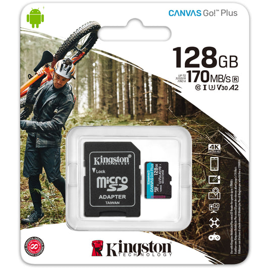 Memory Card microSDXC Kingston Canvas Go Plus, 128Gb, Class 10 / UHS-1 U3, With Adapter SDCG3/128GB