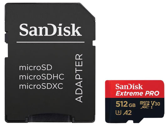 SanDisk Extreme Pro microSDXC Memory Card, 512Gb, Class 10 / UHS-1 U3, With Adapter SDSQXCD-512G-GN6MA