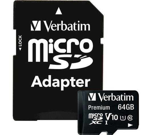 Verbatim microSDXC Memory Card, 64GB, Class 10 / UHS-1 U1, With Adapter