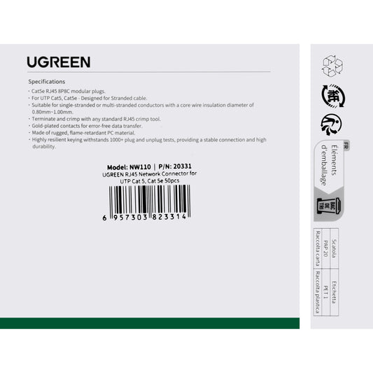 Network Connector UGREEN NW110, RJ45, Cat5, Set 50 pieces