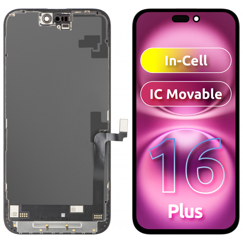 JK Touchscreen Display for Apple iPhone 16 Plus, with Frame, Movable In-Cell IC LCD Version, Black