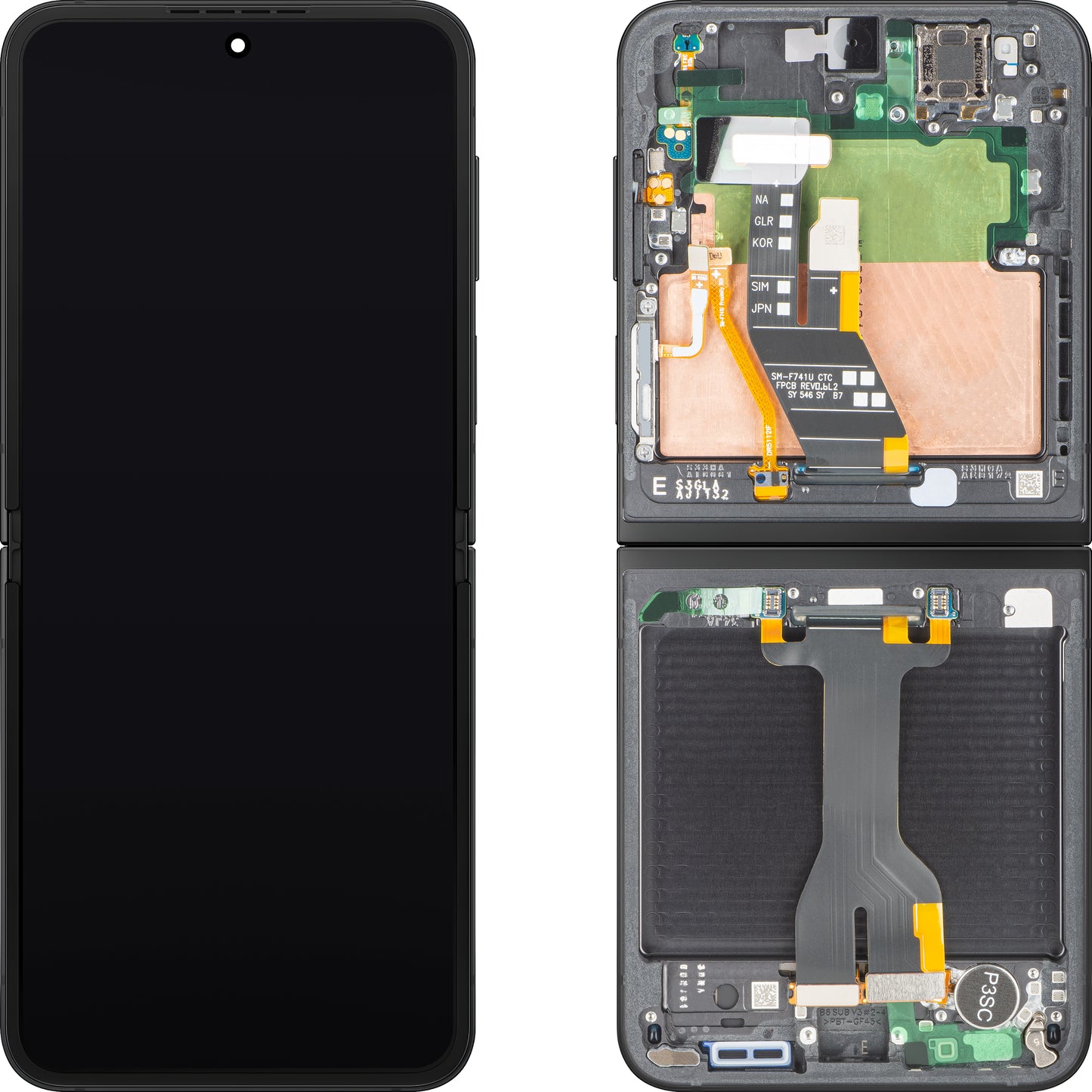 Samsung Galaxy Z Flip7 FE F761 Display with Touchscreen, Frame, Under Inner, Black, Service Pack GH82-37734A