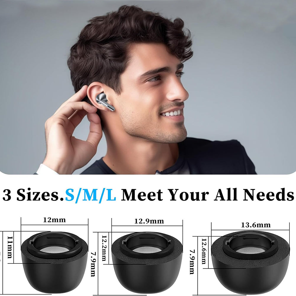 Techsuit ET3 Ear Tips for Samsung Galaxy Buds3 Pro, Size S / M / L, Black