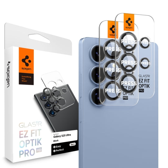 Spigen GlastR EZ FIT Optik Pro HD Rear Camera Protector for Samsung Galaxy S25 Ultra S938, Tempered Glass, Set of 2 pieces, Black