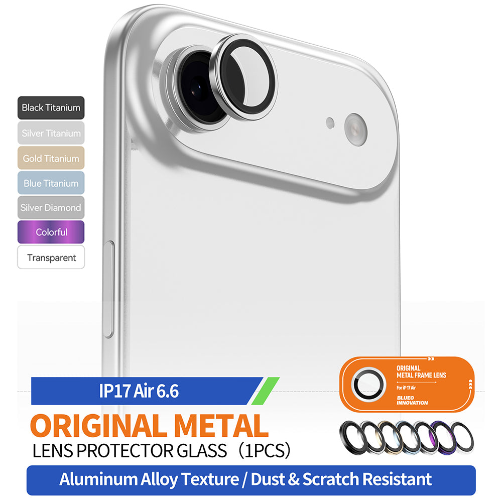 Blueo Metal Frame Rear Camera Protection Film for Apple iPhone 17 Air, Tempered Glass, Gold