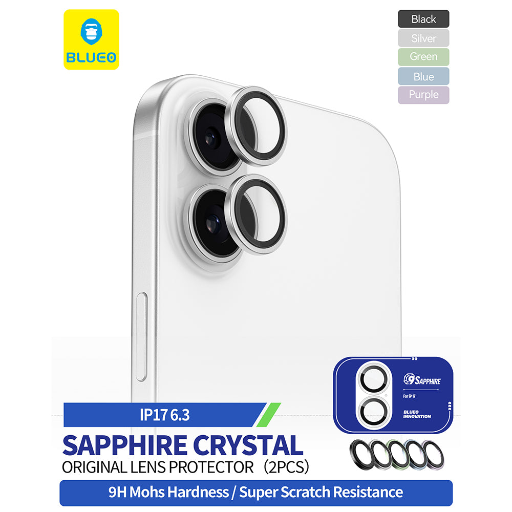 Blueo Sapphire Crystal Rear Camera Protection Film for Apple iPhone 17, Tempered Glass, Silver