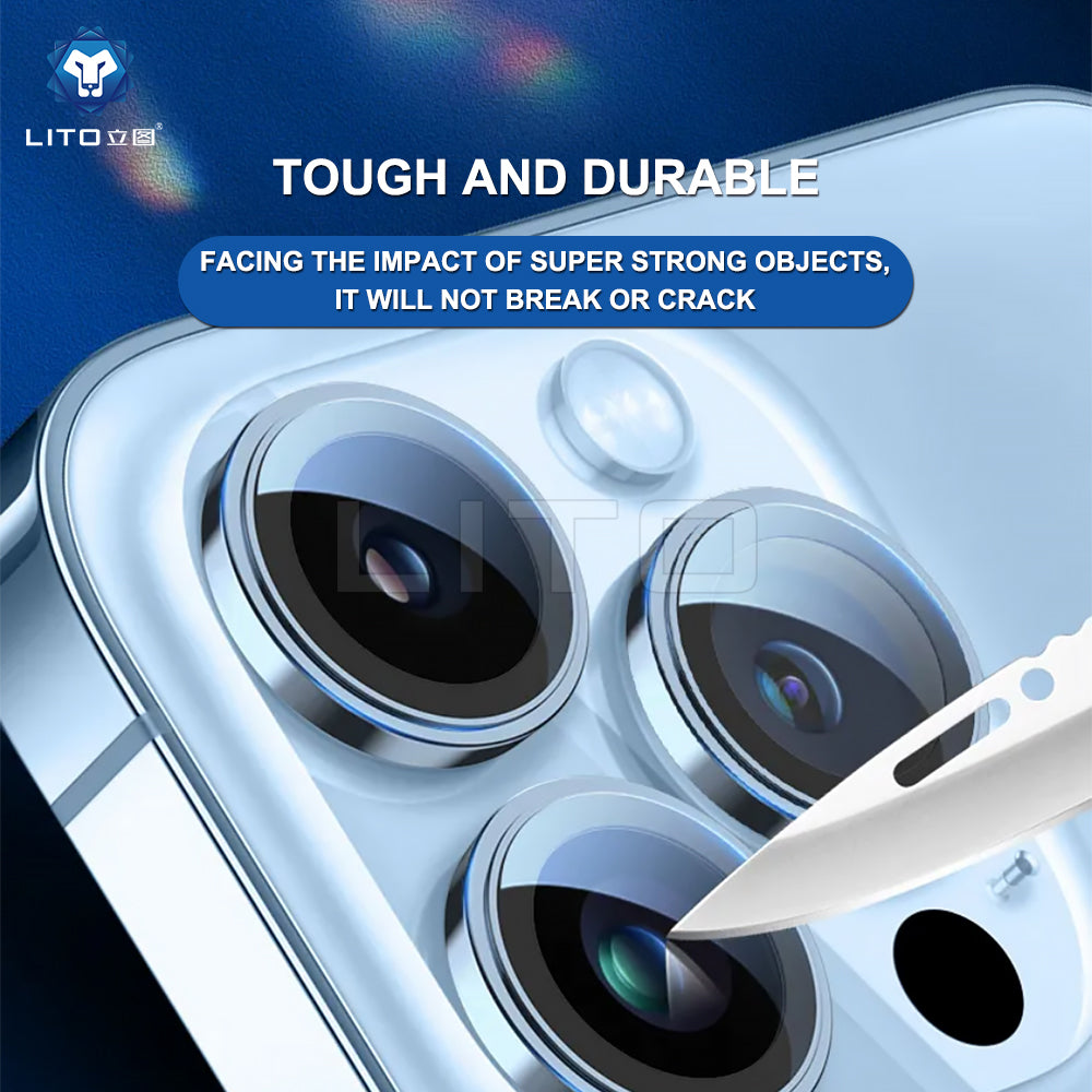 Lito S+ Rear Camera Protective Film for Apple iPhone 15 Pro Max / 15 Pro, Tempered Glass, Black