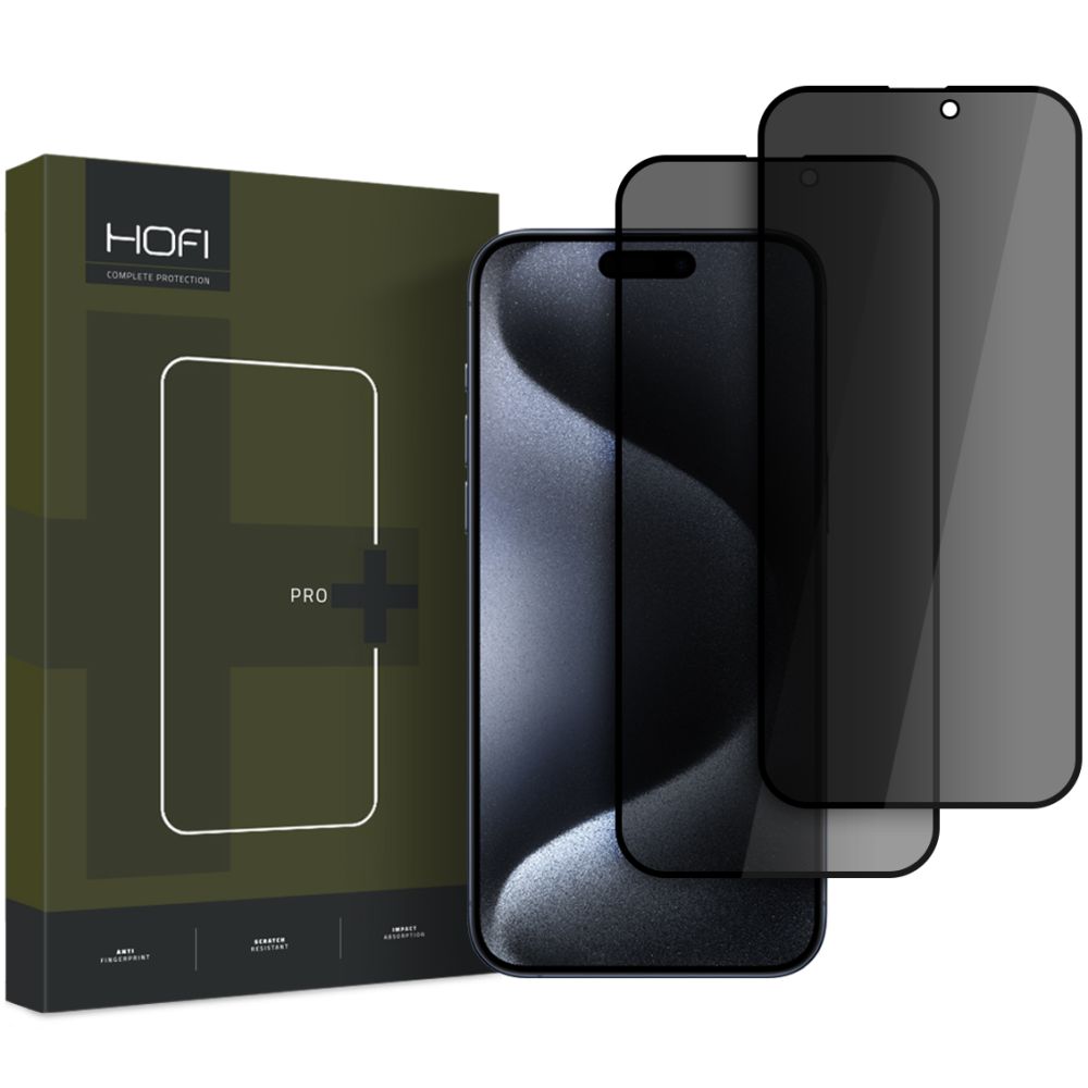 Privacy Screen Protector HOFI Glass PRO+ for Apple iPhone 16 Pro, Protective Shield, Full Glue, Set 2 pieces, 2.5D