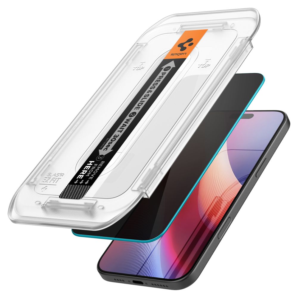 Spigen GlastR EZ FIT Privacy Screen Protector for Apple iPhone 17 Pro / 17 / 16 Pro, Tempered Glass, Full Glue, Set of 2 pieces AGL07929